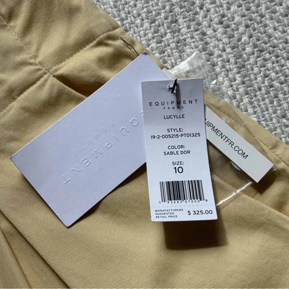 Equipment Lucille Sable Dor Butter Yellow High Rise Ankle Paperbag Pants Size 10 - Picture 11 of 14